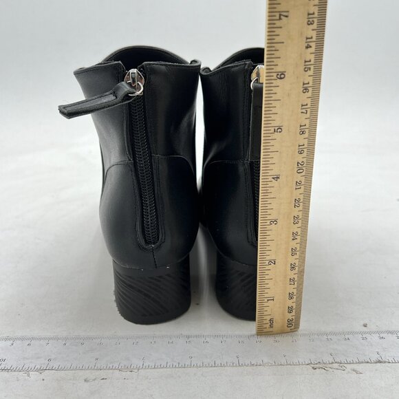 Black Women Round Toe Block Chunky Low Heel Chelsea Boot Back Zip Ankle Boots - Picture 4 of 6